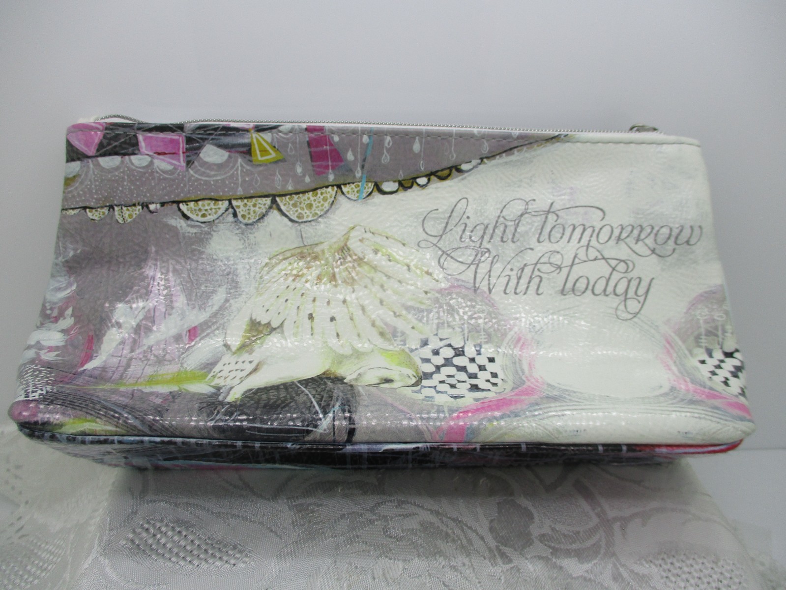 PAPAYA ART POUCH CARRY ALL MAKE UP BAG LIGHT TOMORROW WITH TODAY OWL TAGS TASSEL