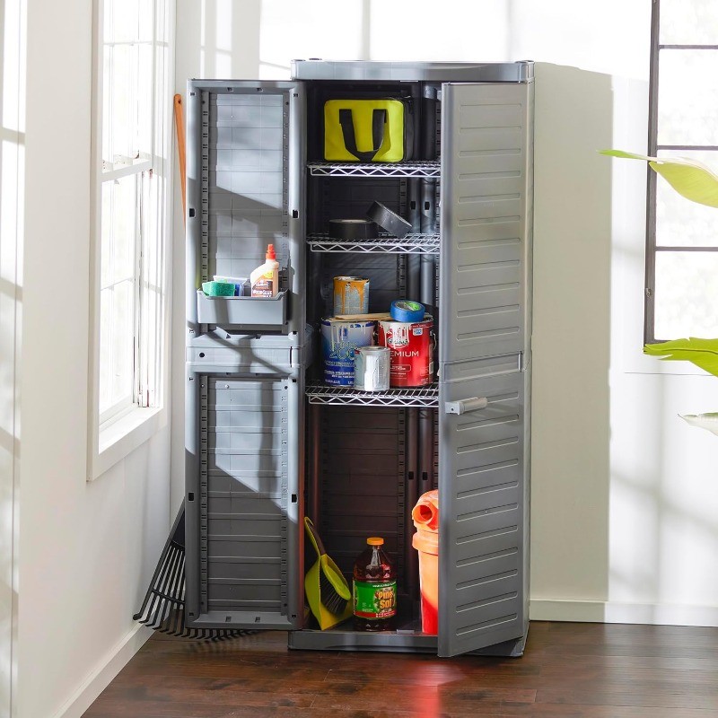 3-Shelf Base Cabinet Lockable Utility Storage with Adjustable Shelves for Garage