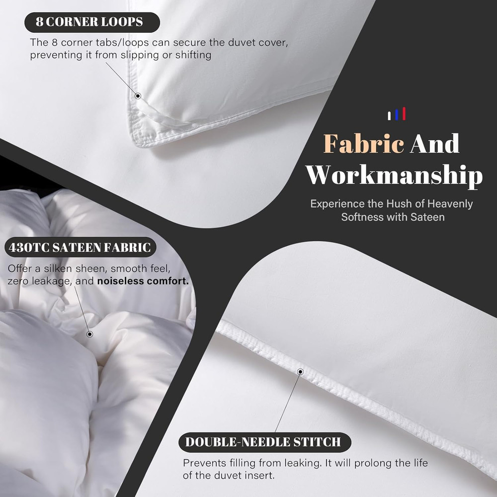 Feather down Comforter King Size Duvet Insert, Light Weight True Baffle-Box Nois