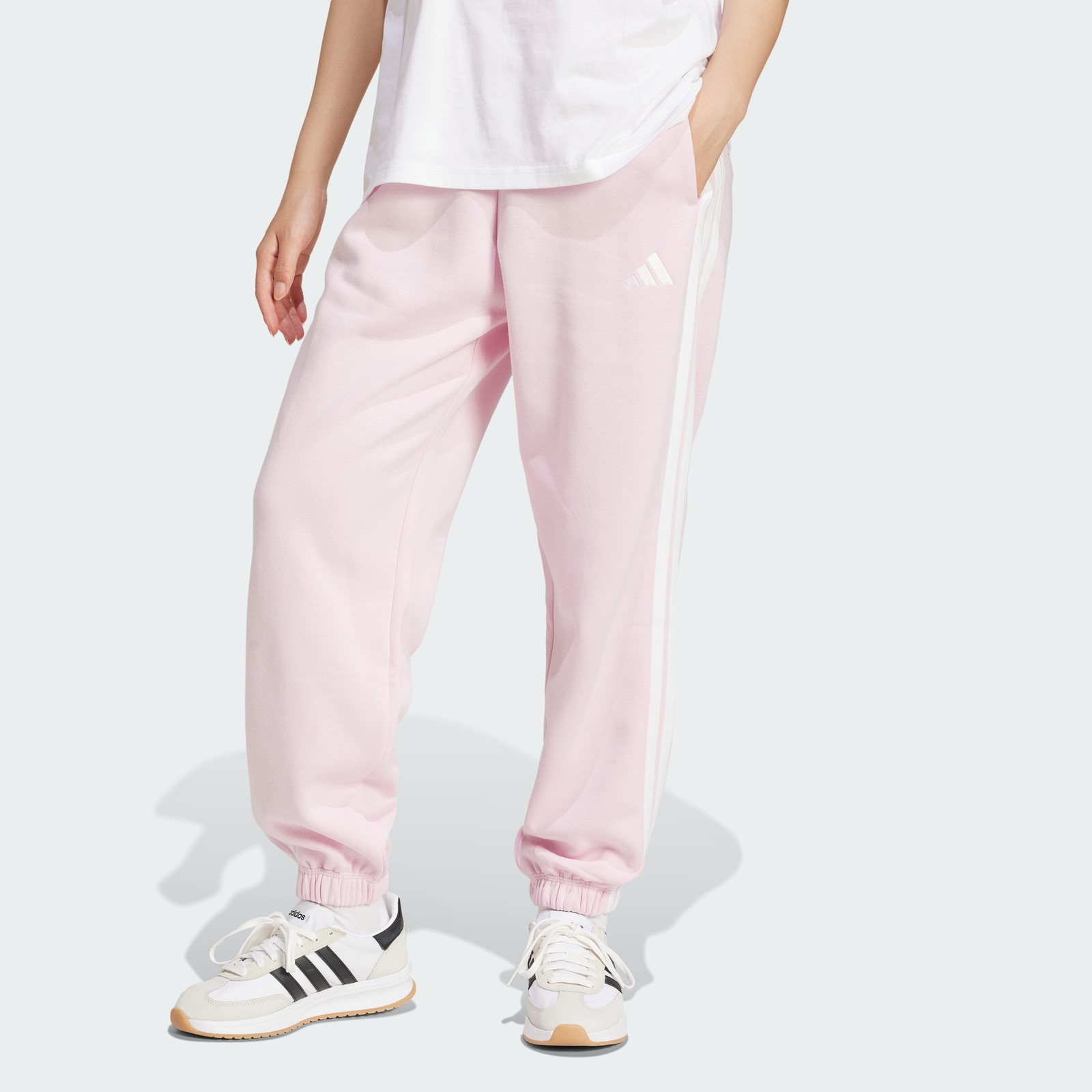adidas women Essentials 3-Stripes Fleece Loose-Fit Pants