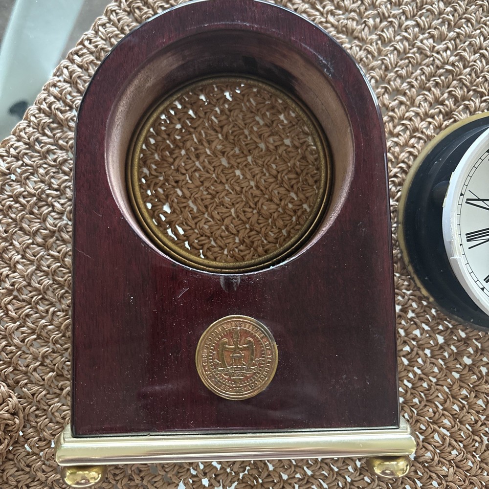 GEORGIA TECH MAHOGANY BRASS DESK CLOCK QUARTZ