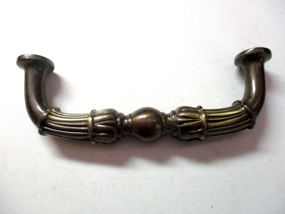 Solid Dark Brass Heavy Quality Traditional Drawer Pull Handle 3" Centers '70 Vtg
