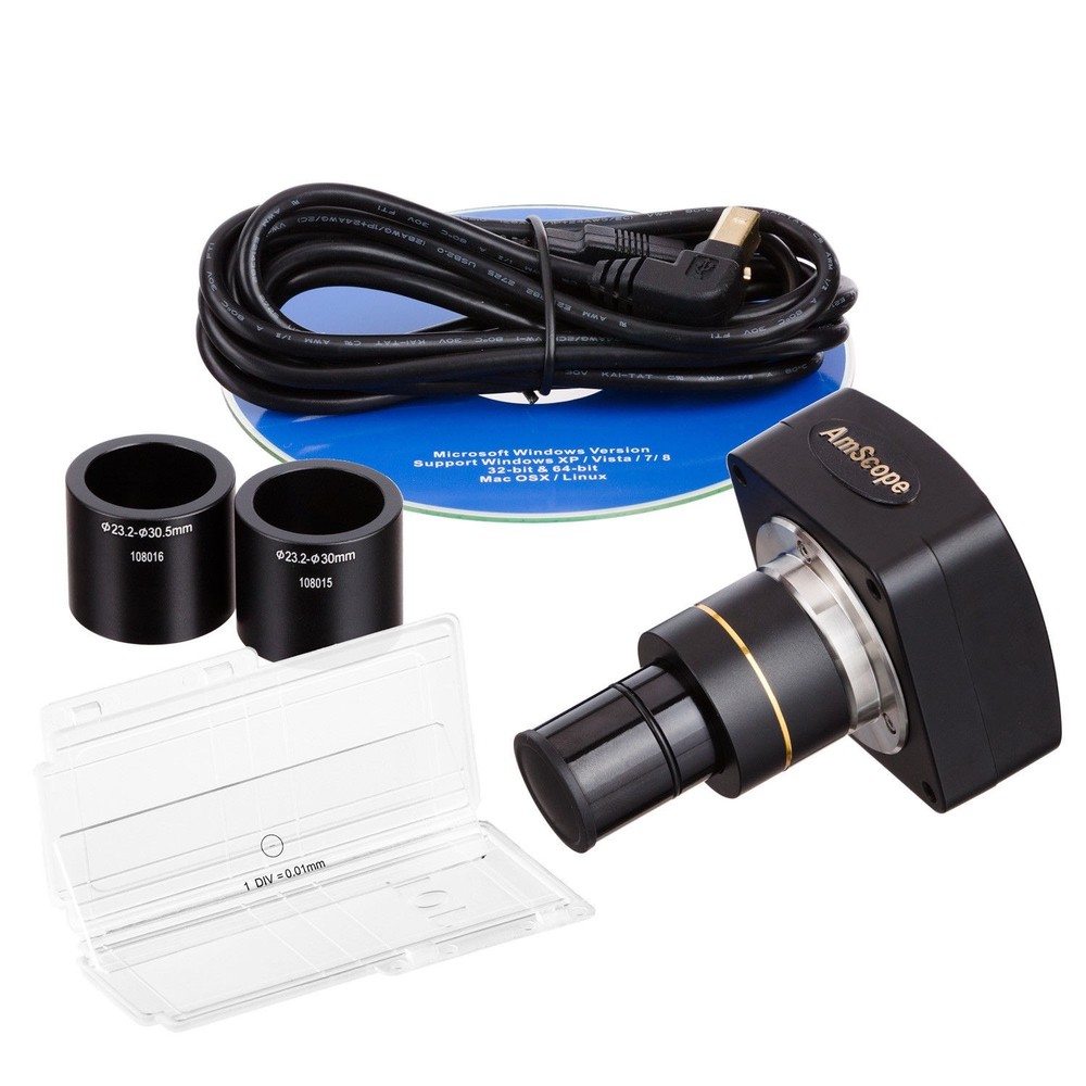 AmScope 5MP High-Speed USB Microscope Camera + Reduction Lens + Calibration Kit