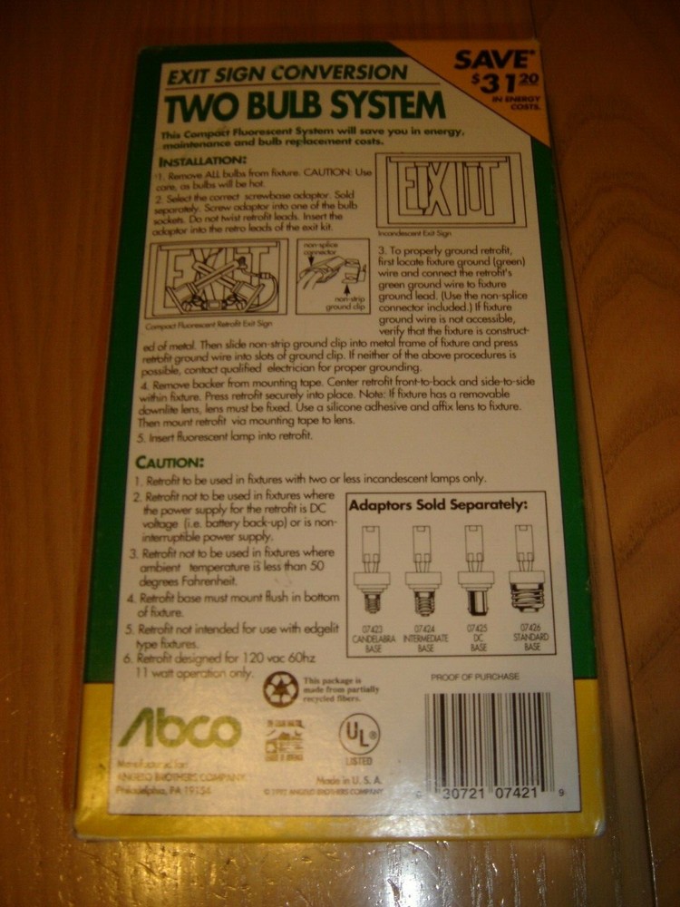 EXIT SIGN CONVERSION TWO BULB SYSTEM- ABCO