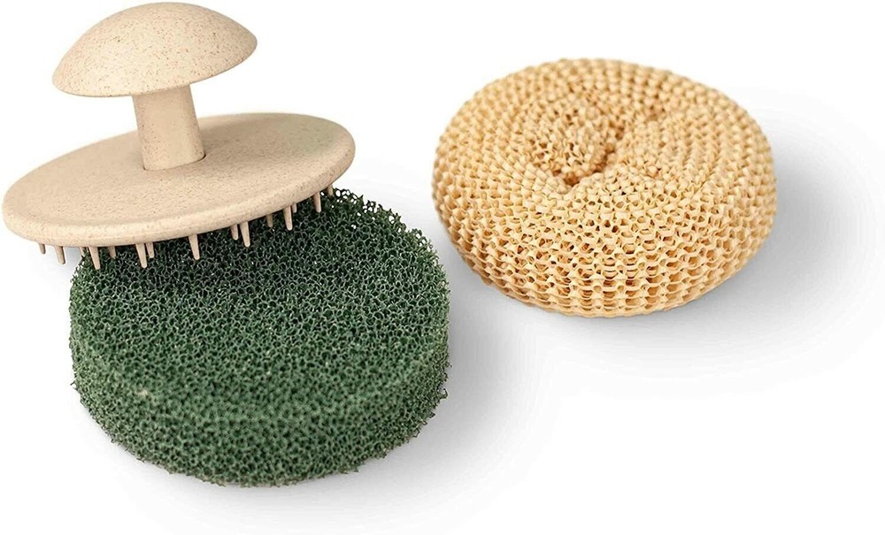 Eco Sponge and Scrub Set Interchangeable Cleaning 3pc Unit with Handle Kitchen