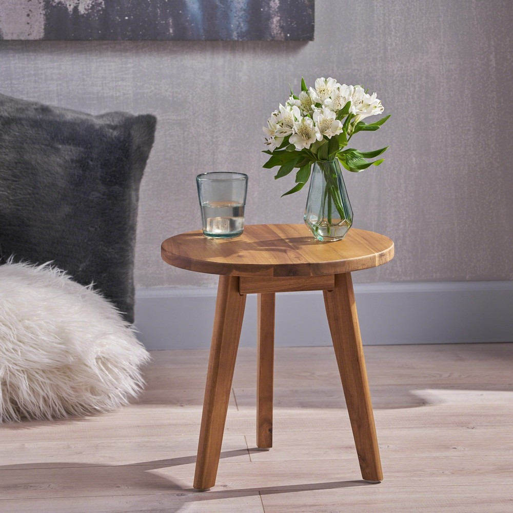 Solid Wood Round Side Table Natural Wooden Trendy End Table Rustic Center Table