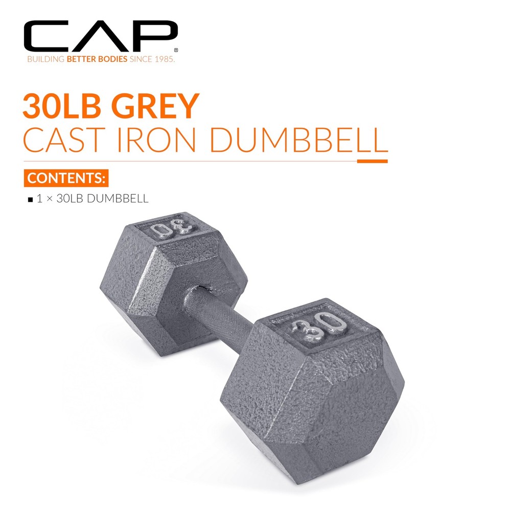 Barbell Cast Iron Hex Dumbbell, Single, 30 lb