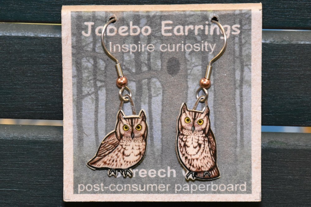 Jabebo Earrings Screech Owl Gray