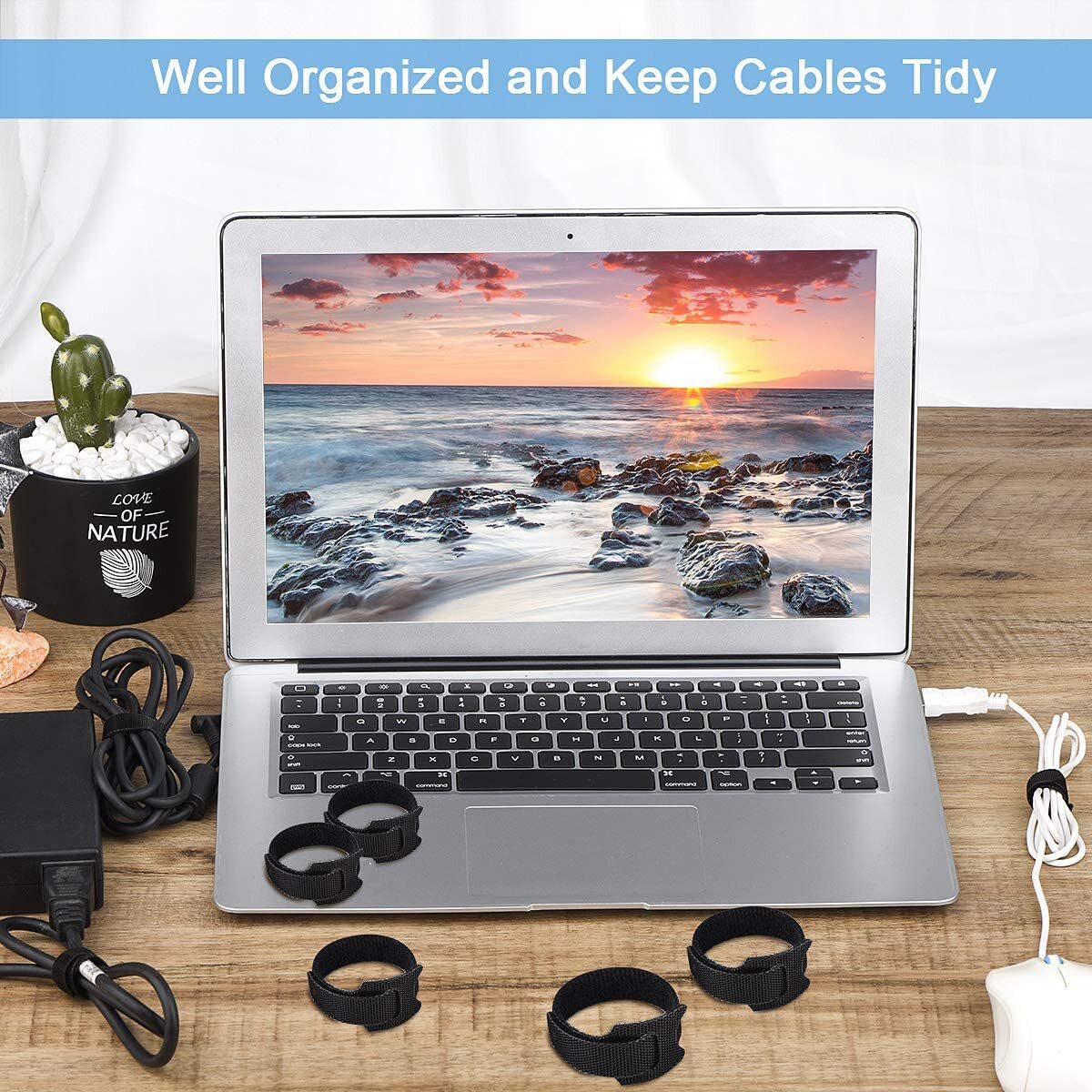 100Pcs Cable Straps Black Wire Cord Hook Loop Ties Reusable Fastening Organizer