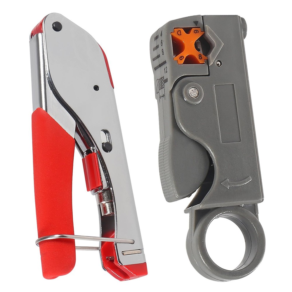 Coax Cable Crimper Tool Kit Coaxial Compression Fitting Red and Metallic