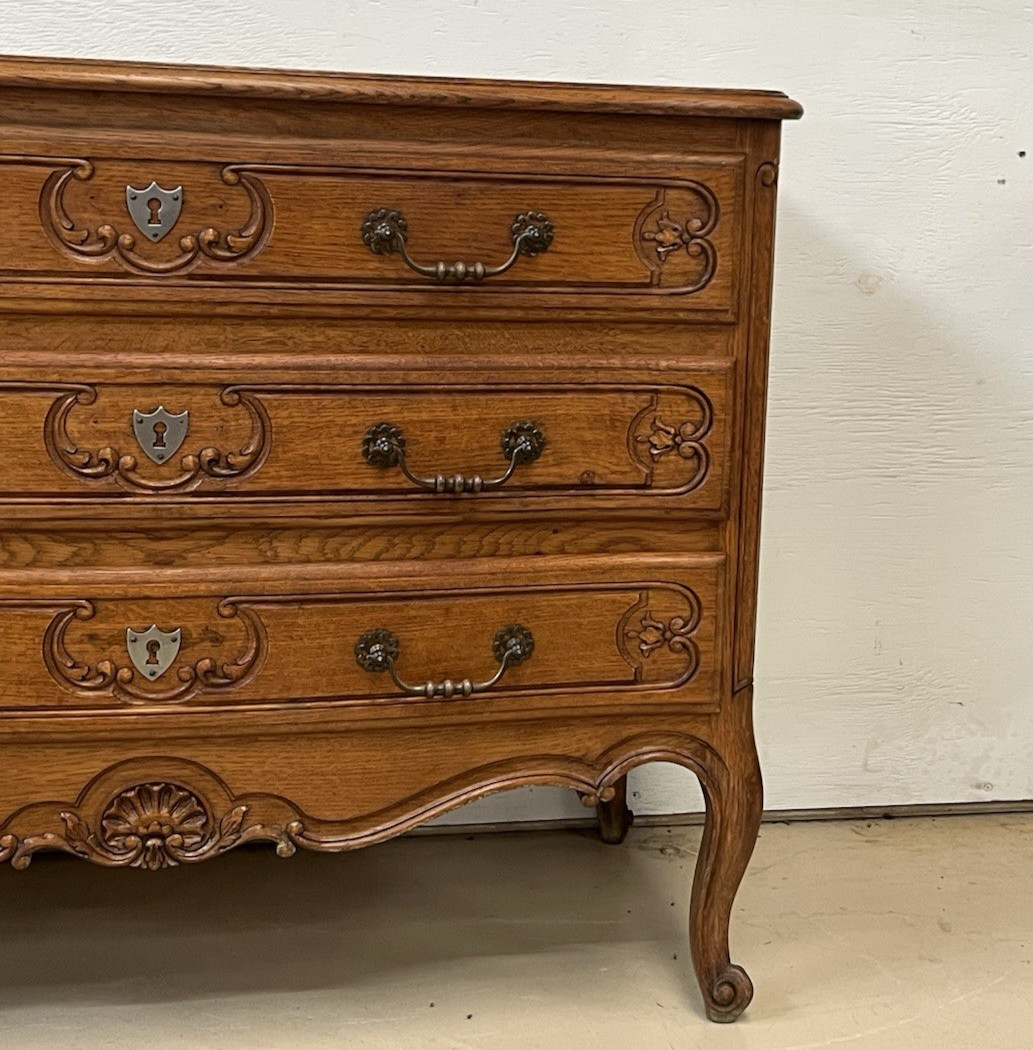 Antique French Provincial Louis XV Oak Three Drawer Chest Bedside Table