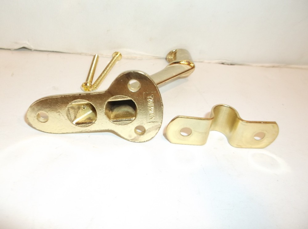 2 Polished Brass Sash Window Locks & 1 Handrail Bracket some screws