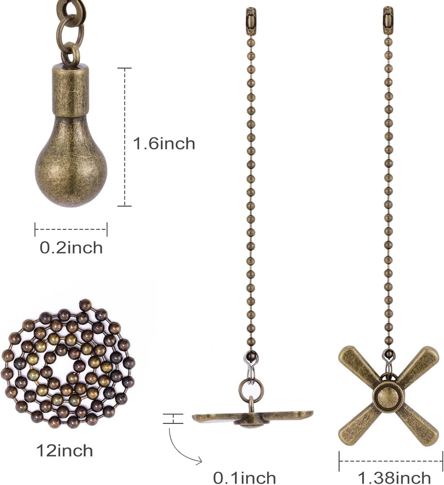 Ceiling Fan Pull Chain Ornaments, 13.6 Inches Fan Pulls Extension Chains Set