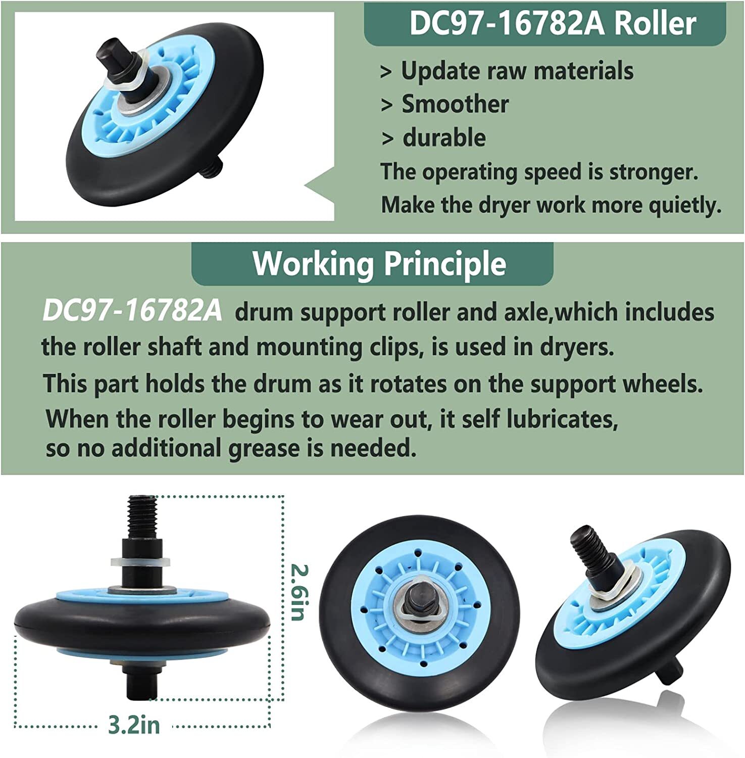For Samsung Dryer Repair Kit DC97-16782A Roller 6602-001655 Belt DC93-00634A