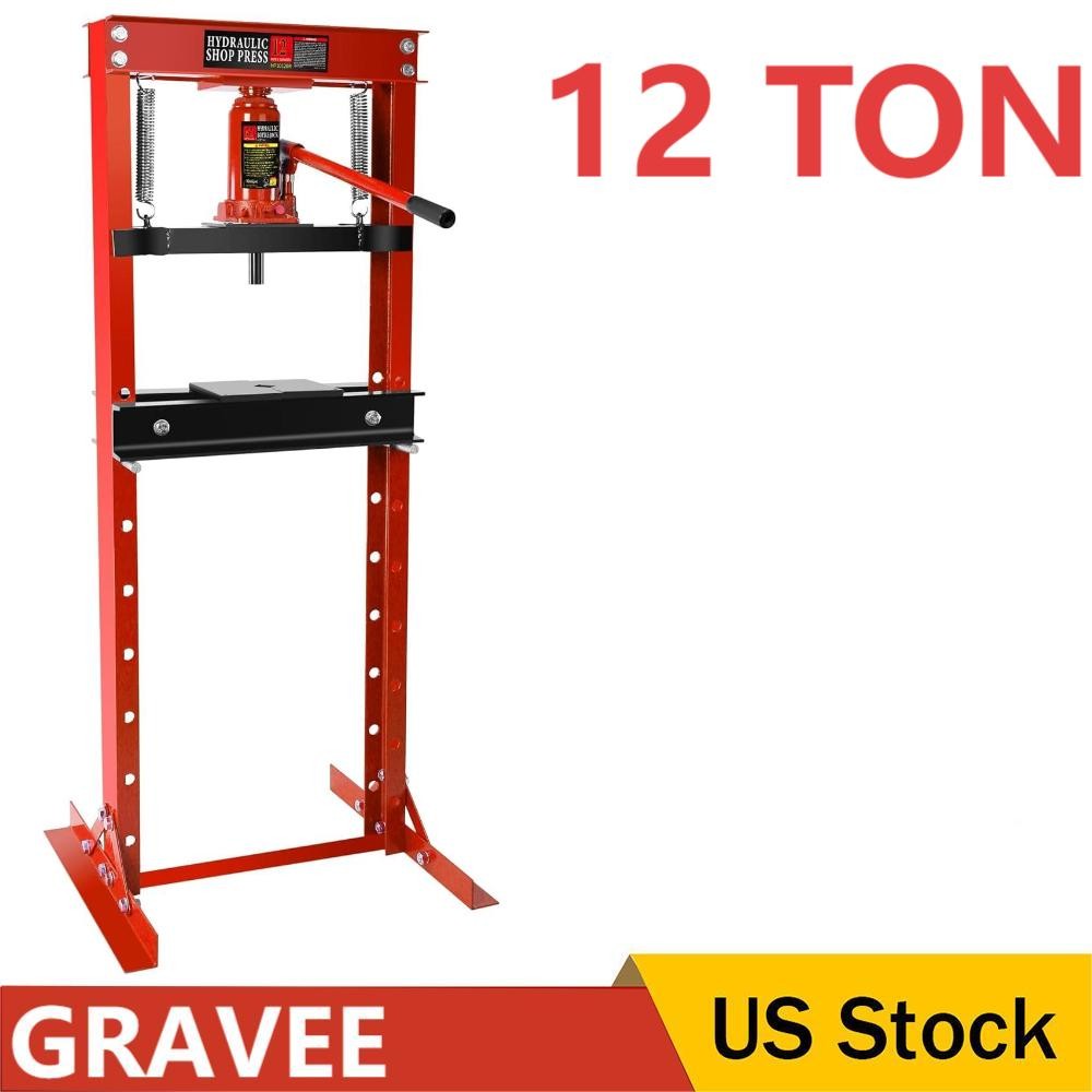 ⭐12 Ton Hydraulic Shop Press with Press Plates H-Frame Adjustable Working Table