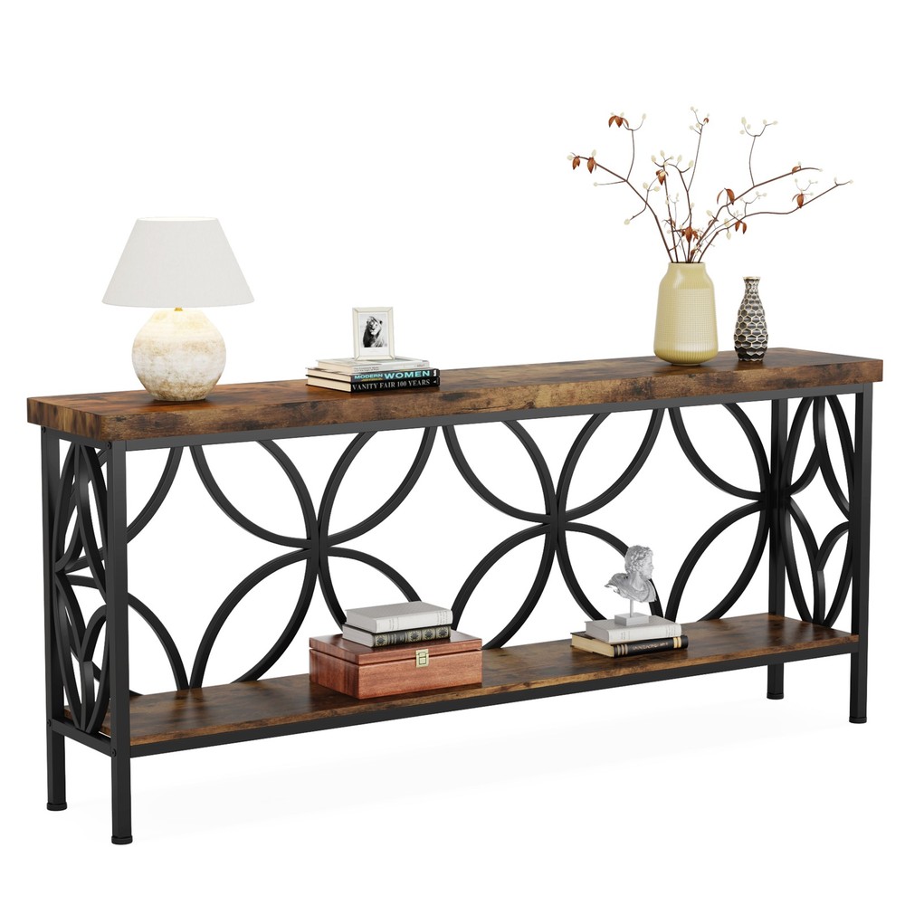 71'' Narrow Console Table, Industrial Long Sofa Table Behind Couch w/ Storage