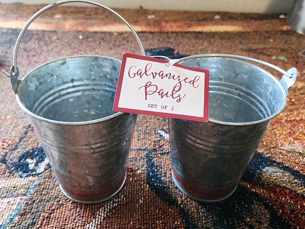 Two small galvanized pals set of two