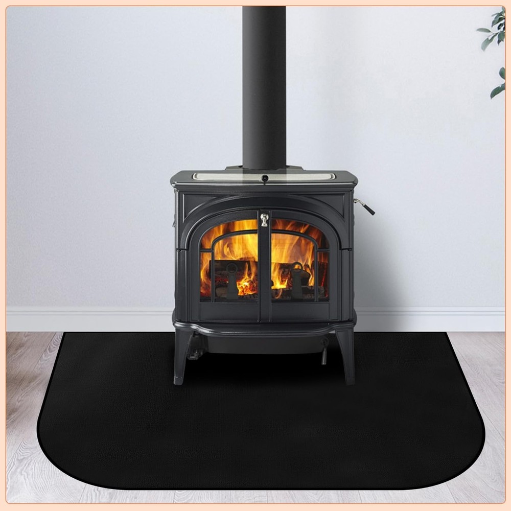 Fireproof Hearth Mat - D Shape, 36" x 24", Fire Resistant for Fireplaces & Wo...
