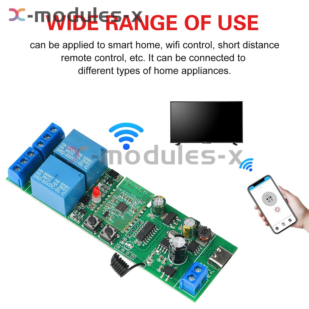 7V-32V AC/DC eWeLink APP Bluetooth 2CH WIFI Relay Switch Module Type-C RF 433