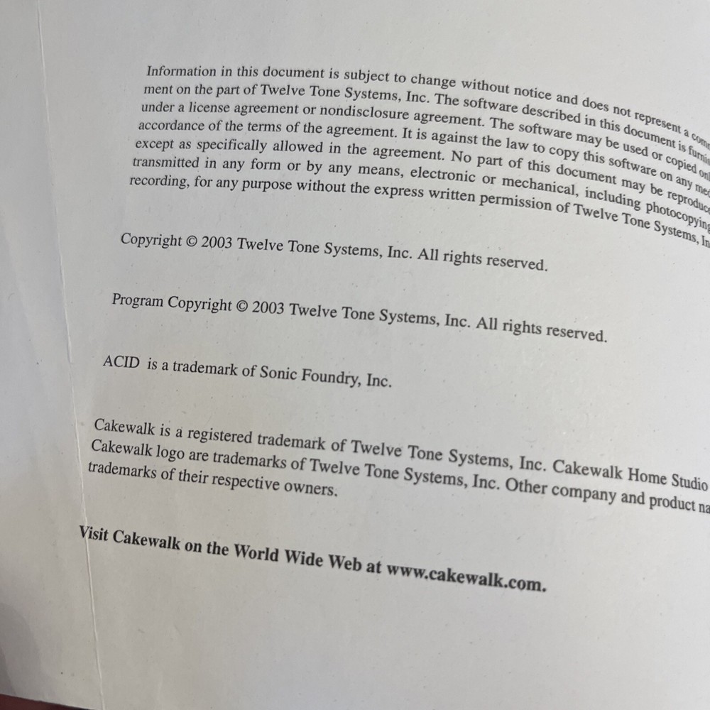 Home Studio Digital Recording Editing Booklet Manual Cakewalk 2004 Computer Edit