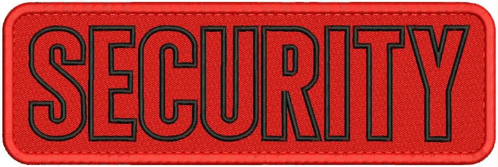 Security Embroidery Patch 10x3'' Hook Velcr@ On The Back Black On red