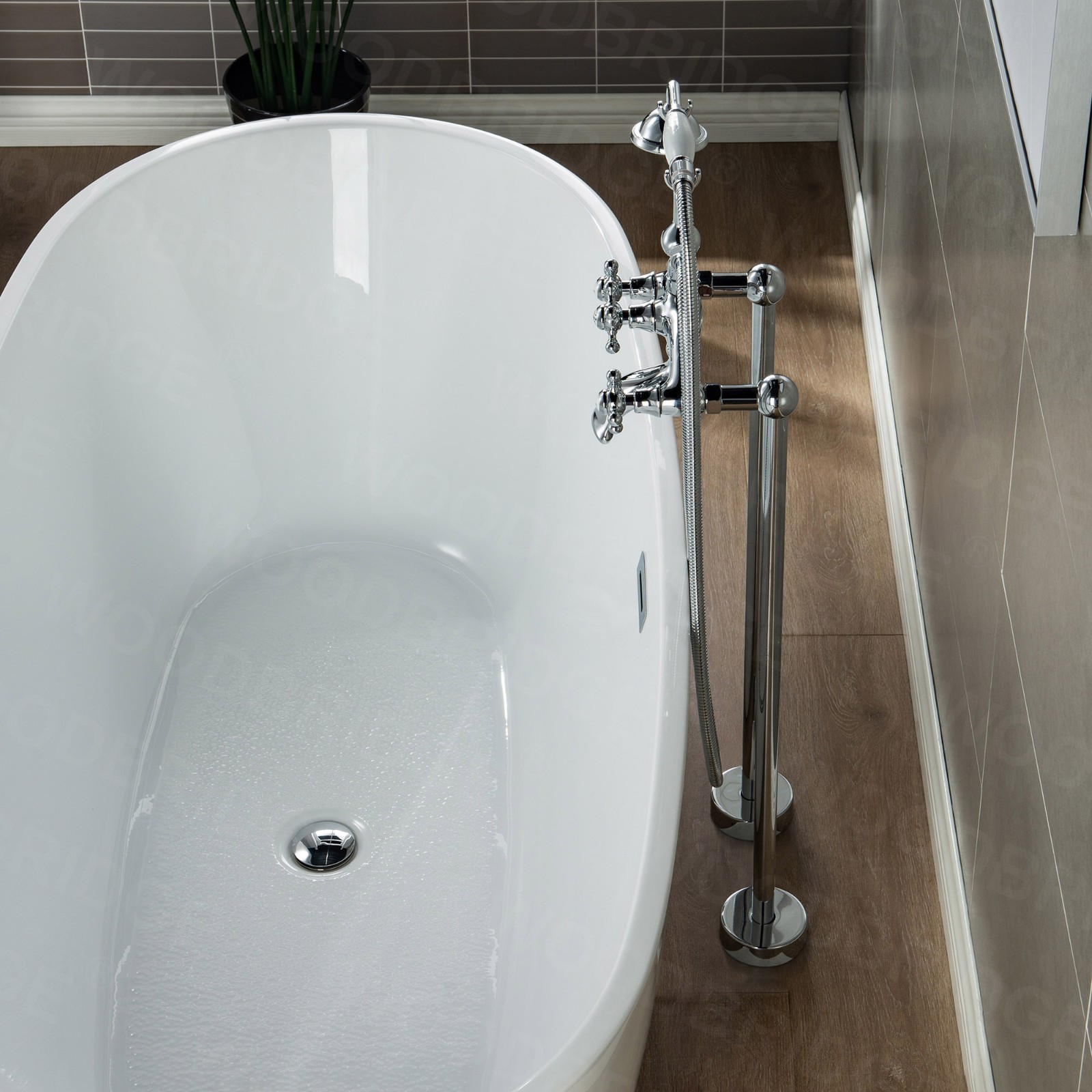 WoodBridge Freestanding Clawfoot Tub Filler Faucet with Hand Shower and Hose