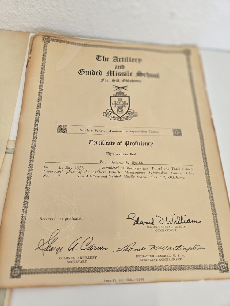 1955 Paper Military Document Lot Army: Awards,Training,Certification