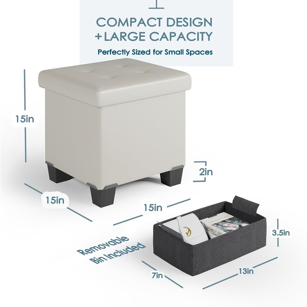 Storage Ottoman Cube with Storage Bin, 15-In Square Ottoman with Storage for ...