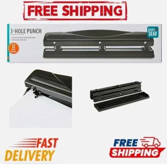 Pen+Gear 3-Hole Punch, 12 Sheet Capacity, Black