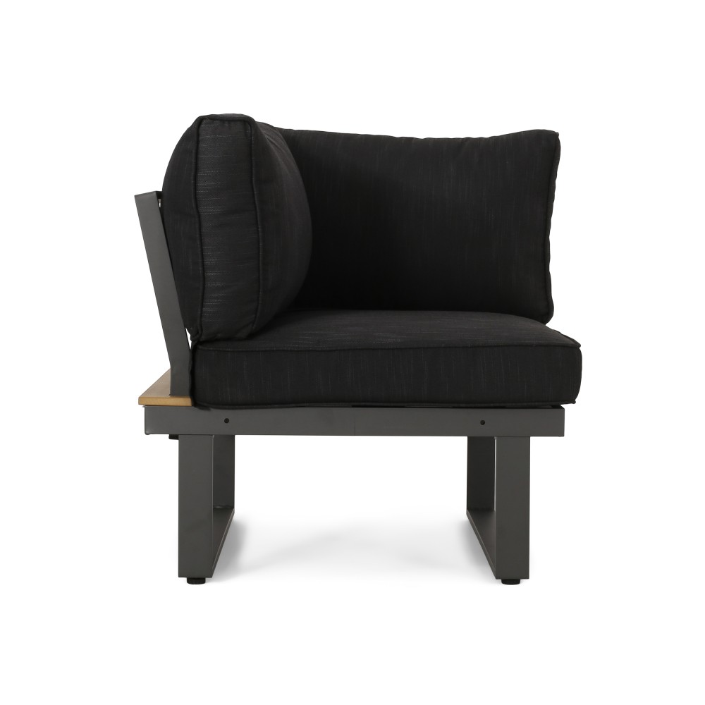 Outdoor Lounge Set: Modern Corner Chair & Acacia Wood Coffee Table w/ Cushions