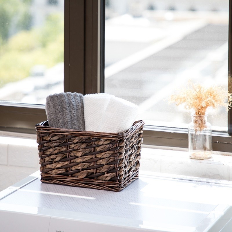 Brown Rectangle Willow & Rush Basket Compact Lightweight