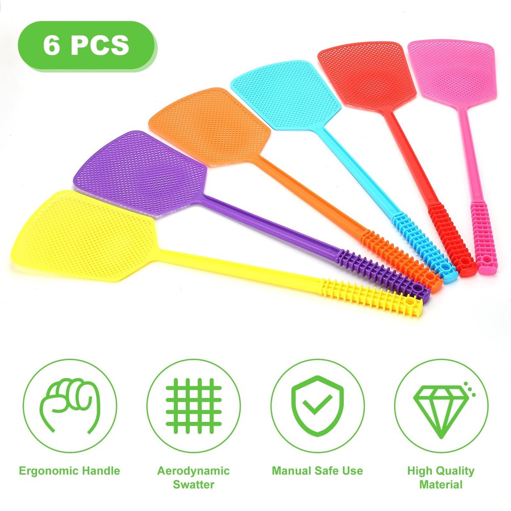 Fly Swatter,Plastic Flyswatters Multi-Pack,6 Bulk Vibrant Colorful Assorted