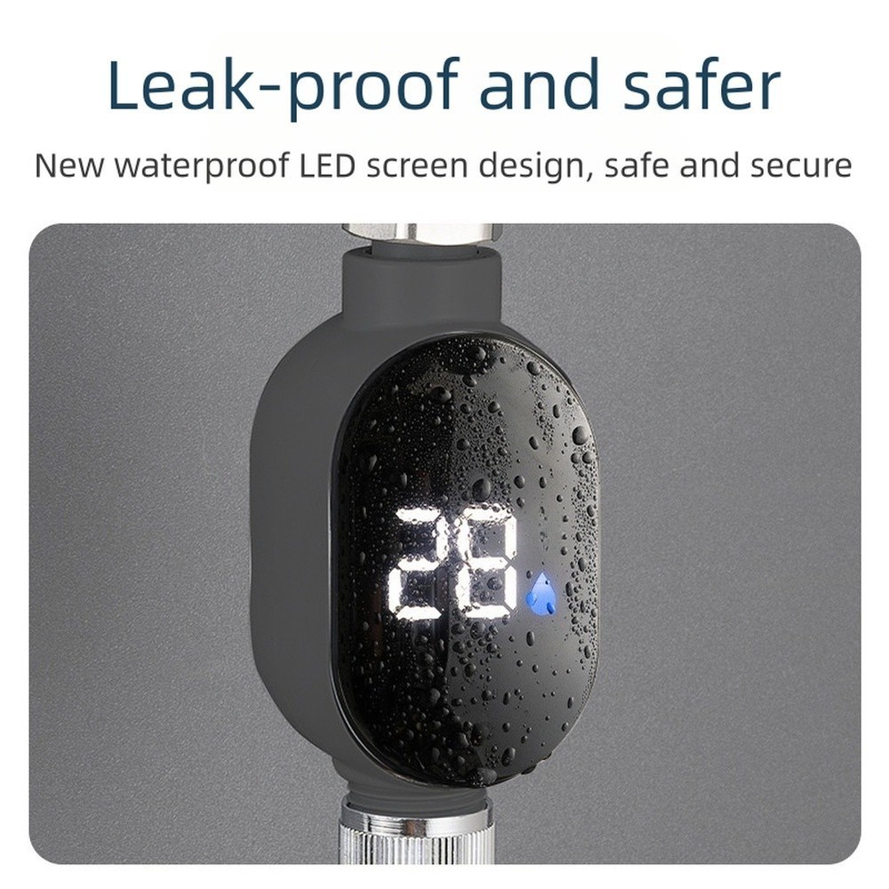 Hydroelectric Powered Shower Thermometer with Large LED Digital Screen Display