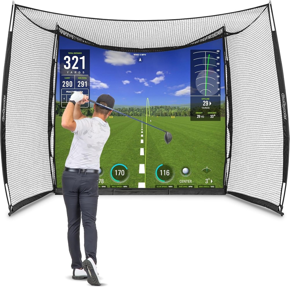 Golf Hitting Net with Simulator Screen,10x8x5.7ft Golf Practice Net Frame Set