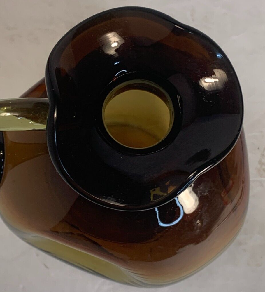 Handblown Glass Decorative Pitcher, Indented Design, Brown/Ambe