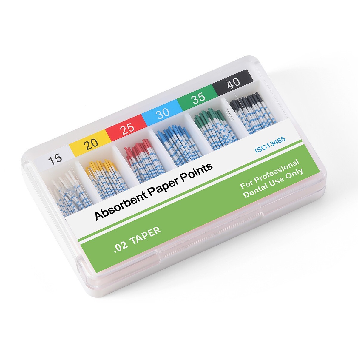 Puntas de papel absorbente dental y puntas de gutapercha con escala Conicidad F#