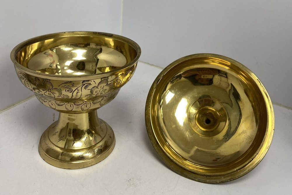 Vintage Brass Etched Bowl Dish Urn