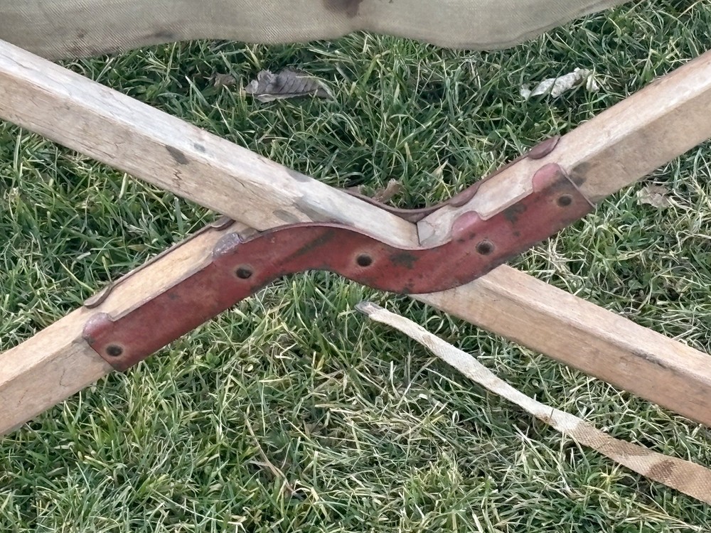 WW2 Era Folding Cot US Army Military Field Bed Canvas Wood Prop Display Stained