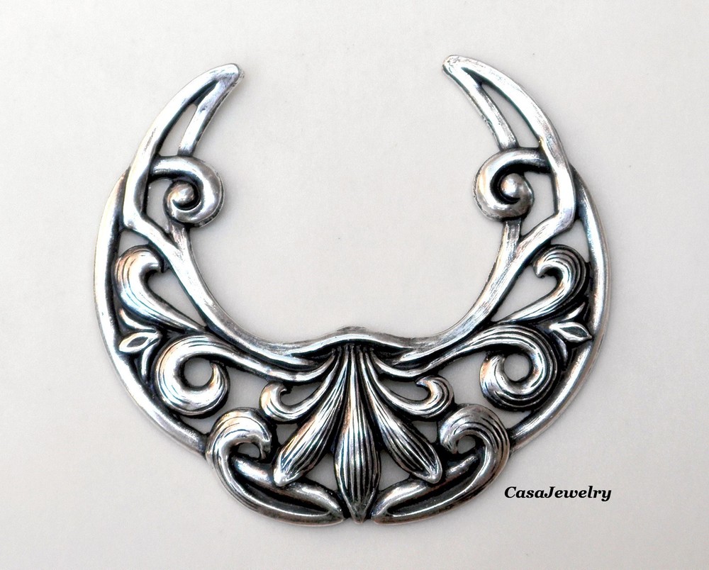 #4118 ANTIQUED .925 STERLING SILVER PLATED CELTIC CRESCENT COMPONENT- 1 Pc