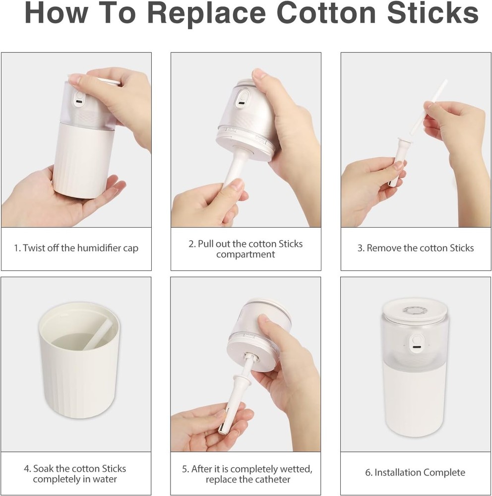 60PCS Cotton Humidifier Filter Sticks - Rapid Absorption for Mini Diffusers