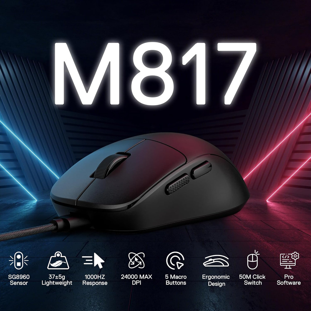 M817 Wired Gaming Mouse, 24000 DPI Optical Mice with 5 Programmable Buttons & Er