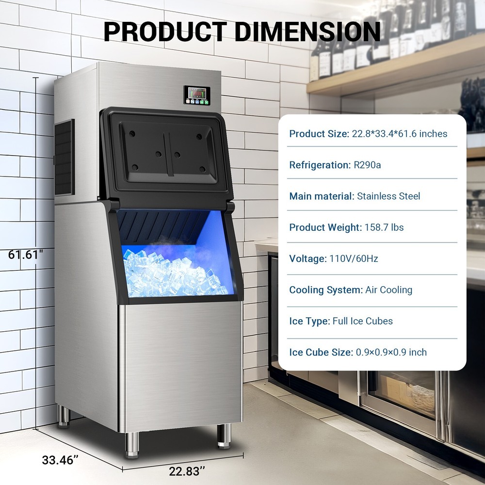 Commercial Ice Maker Machine 550LBS/24H, 19-Level Adjustable Thickness