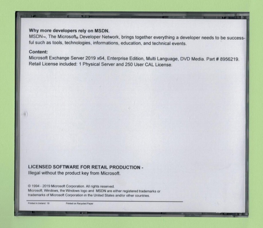 Microsoft Exchange Server 2019 Enterprise w 250 CALs. Important Read Description