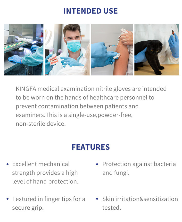 Kingfa Blue Nitrile Gloves 4 Mil