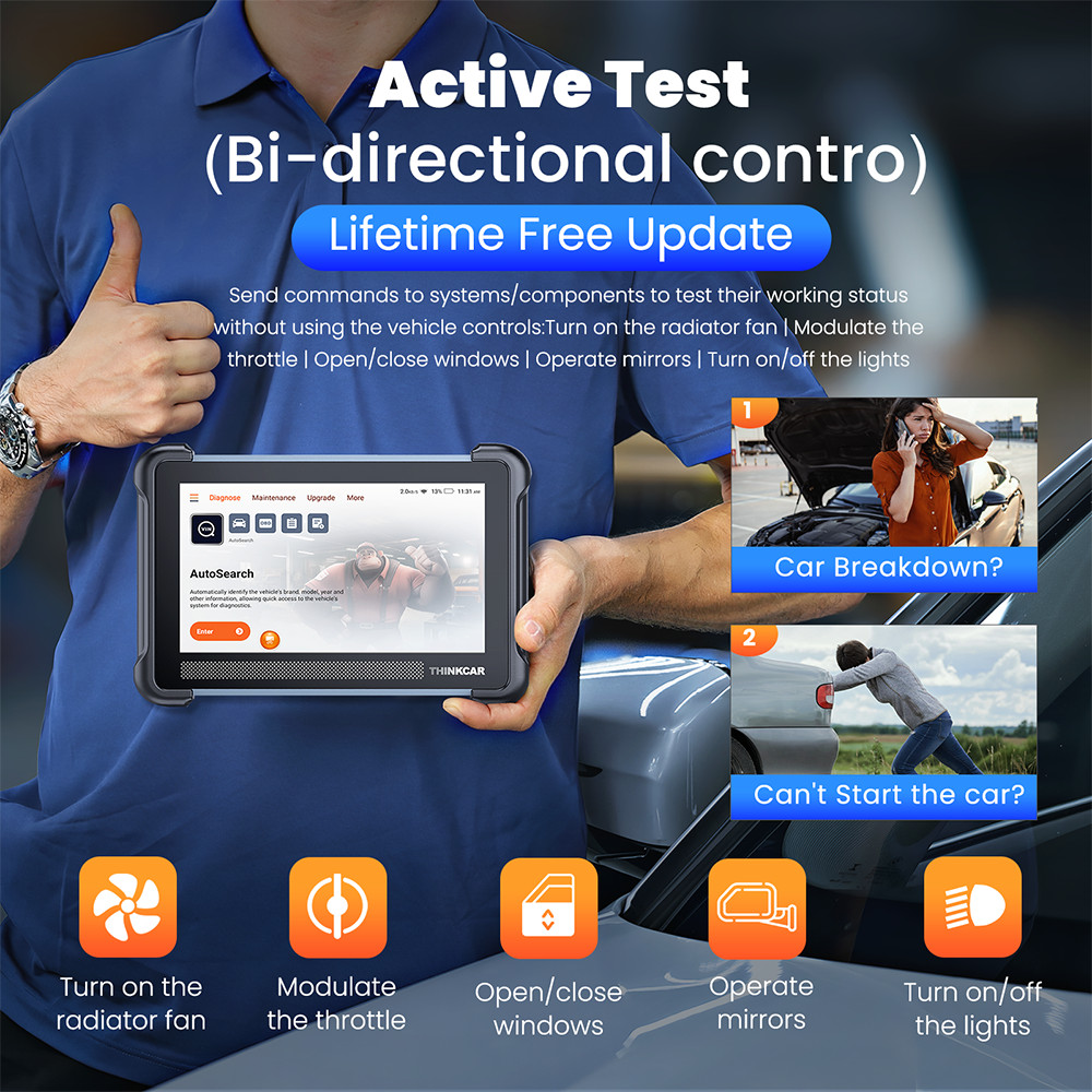 THINKSCAN 672 Car Bidirectional Diagnostic Tool OBD2 FCA Code Scanner ALL System