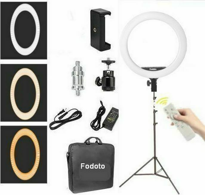 Fodoto 18" LED BiColor Dimmable Ring Light Kit 7' Stand - Battery / AC Powered