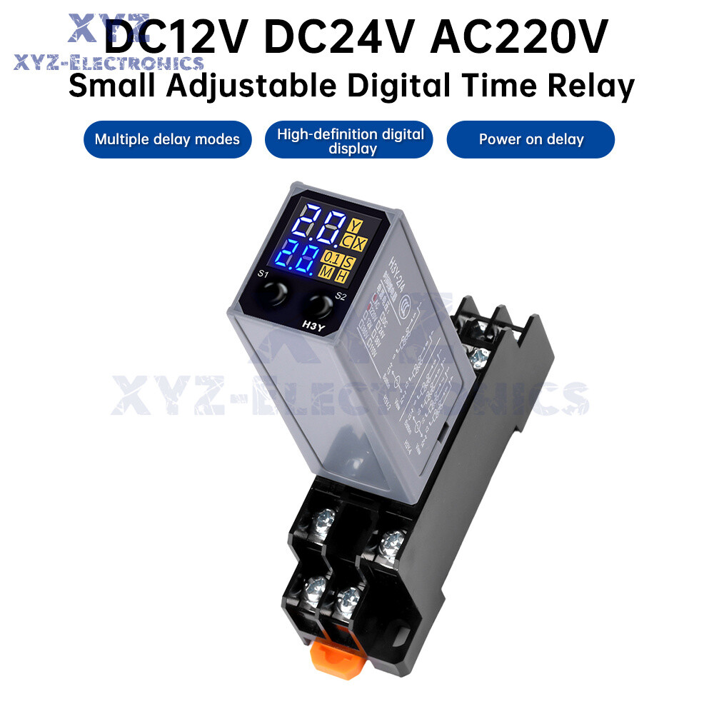 Adjustable Digital Time Relay Cycle Time Delay Relay with Base DC12V 24V AC220V