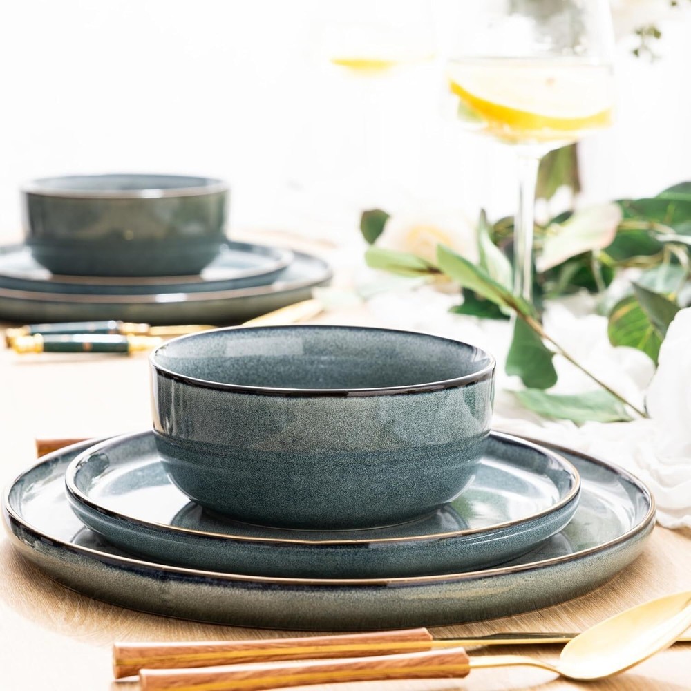 Ceramic Dinnerware Sets for 4 12 Pieces Stoneware Plates Bowls Sets Space Blue