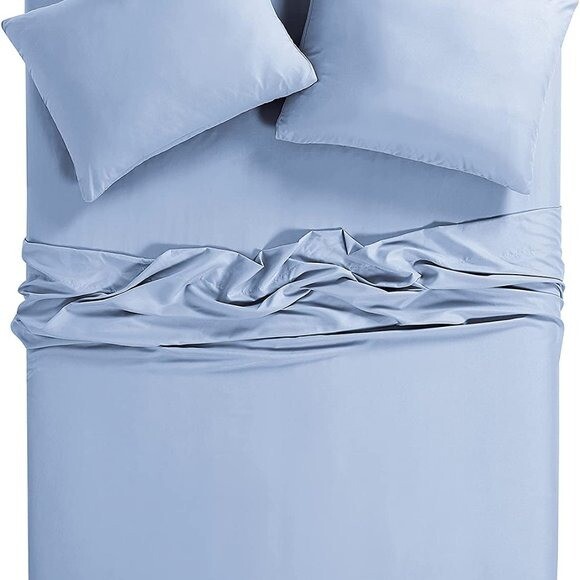 WellBeing 300-Thread-Count Oxywash 4-Piece Sheet Set, Queen, Solid, Blue