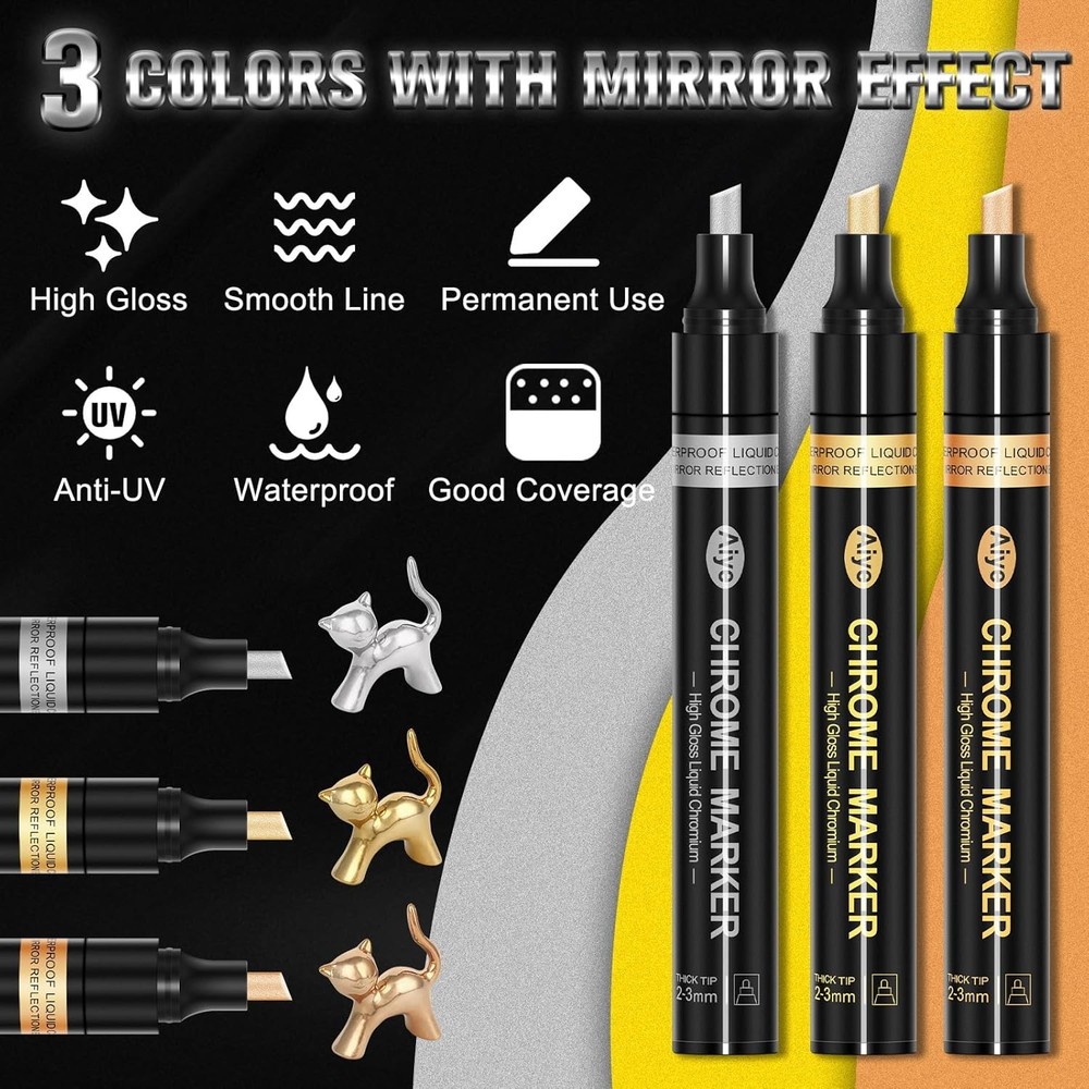 JDiction Mirror Chrome Markers 4 PACK, 3 Colors Permanent 4PCS